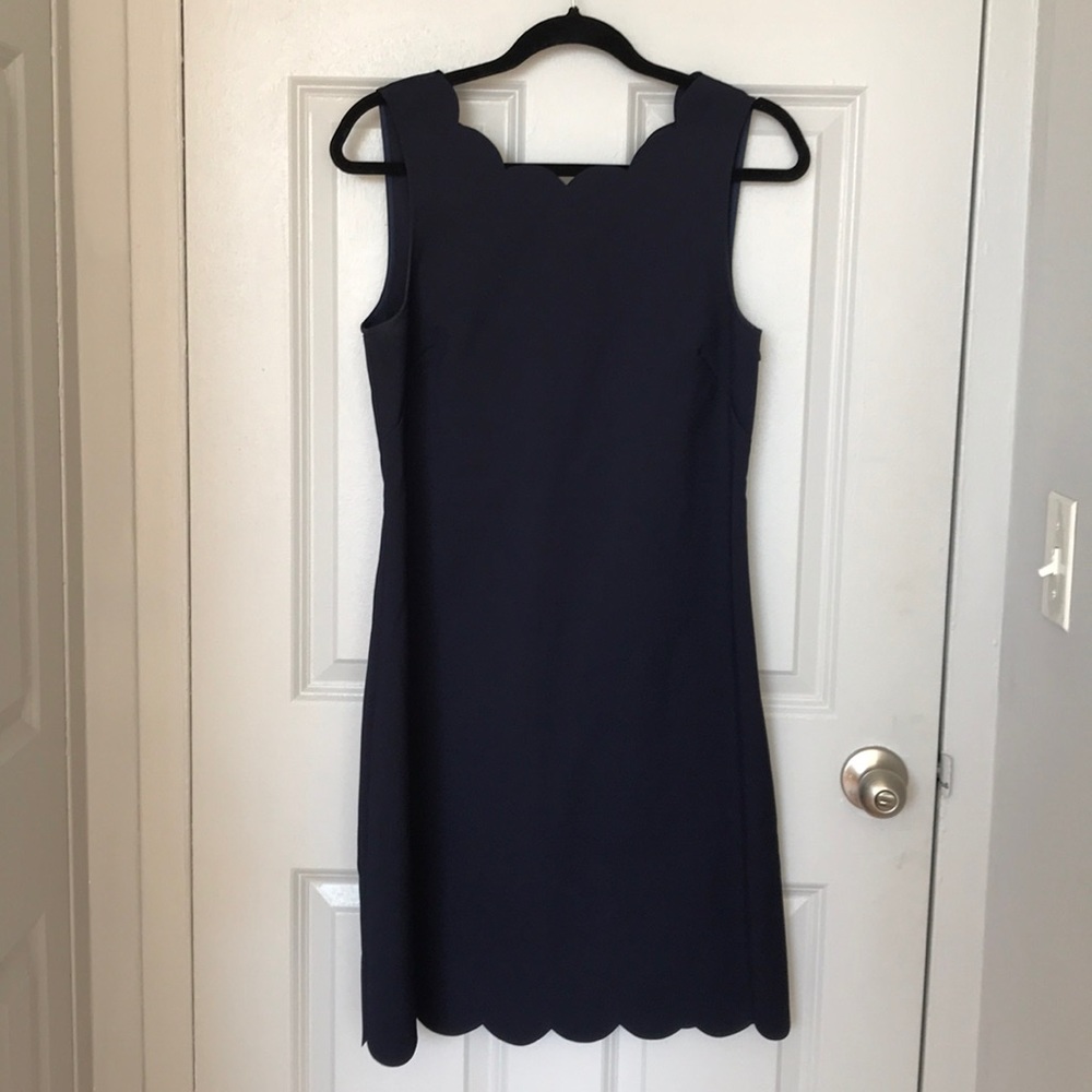 Navy J Crew Scallop Dress